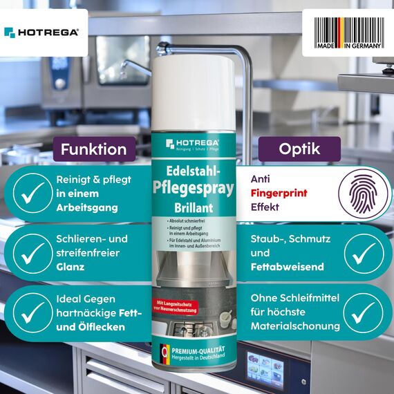 HOTREGA Küchenpflege-Set Hochglanz | Küchenfronten Reiniger, Edelstahl Pflegespray, Glaskeramikreiniger, Küchen-Totalreiniger + Premiumtuch Sensitive