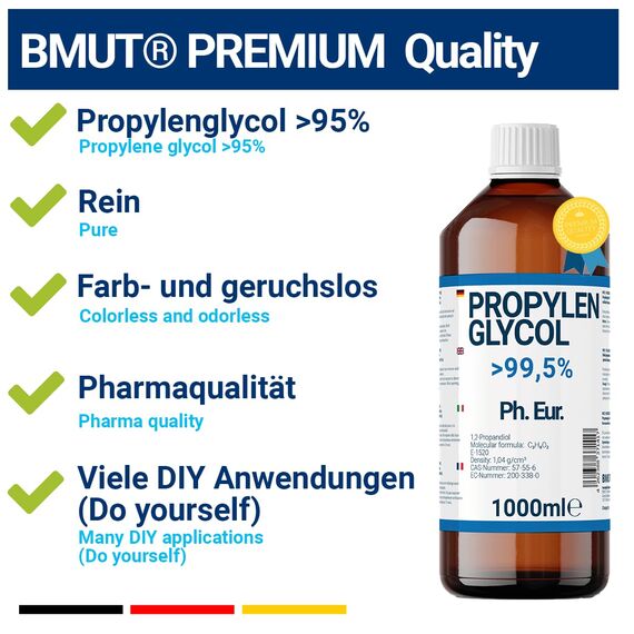 1000ml Propylenglycol in Pharmaqualität USP– vielseitig – hochrein | >99,5% | E1520