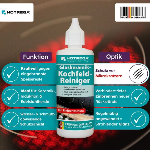 HOTREGA Küchenpflege-Set Hochglanz | Küchenfronten Reiniger, Edelstahl Pflegespray, Glaskeramikreiniger, Küchen-Totalreiniger + Premiumtuch Sensitive