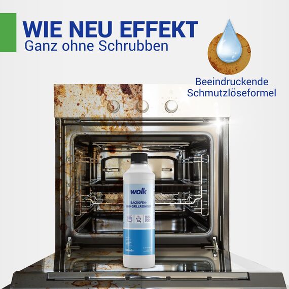 wolk Backofen- & Grillreiniger Set 500ml – Extra starkes Gel für Backofen, Grill, Backblech, Pfannen, Töpfe