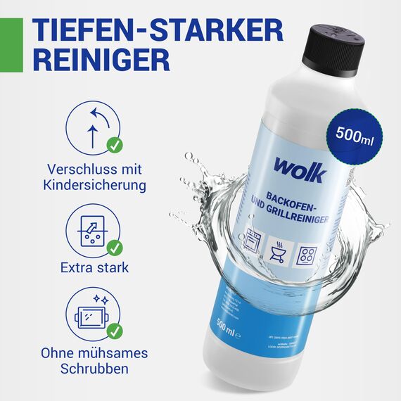 wolk Backofen- & Grillreiniger Set 500ml – Extra starkes Gel für Backofen, Grill, Backblech, Pfannen, Töpfe