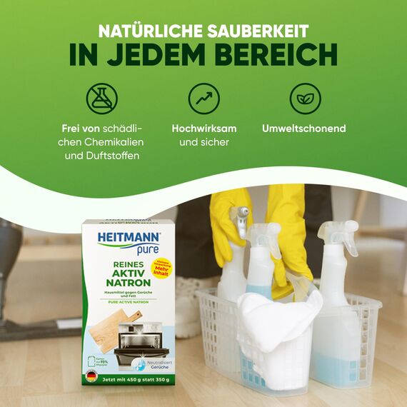 HEITMANN pure Reines Aktiv-Natron | Entfernt zuverlässig Fett, Gerüche und Flecken im ganzen Haushalt | 450 g
