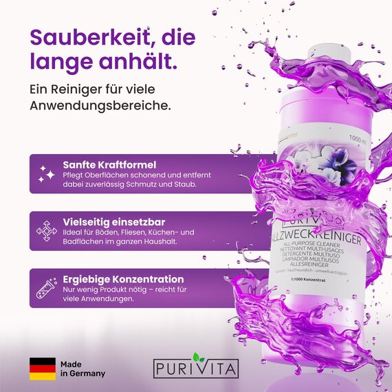 PURIVITA® Allzweckreiniger Konzentrat [500ML] - Universalreiniger mit frischem Blumenduft - Kaltreiniger - Allesreiniger - Multifunktionsreiniger - Kraftreiniger - Bodenreiniger Flüssig - Putzmittel