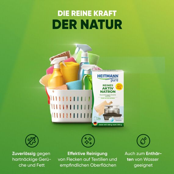 HEITMANN pure Reines Aktiv-Natron | Entfernt zuverlässig Fett, Gerüche und Flecken im ganzen Haushalt | 450 g