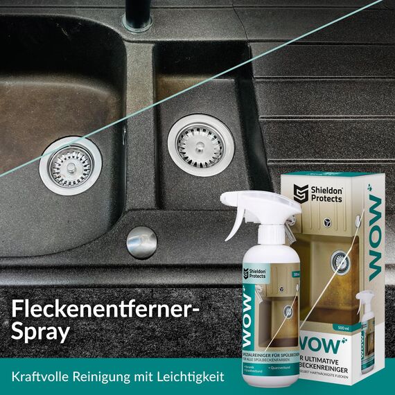 Shieldon Protects WOW – Kraftvoller Reiniger für Granitverbund-, Keramik- und Quarzspülen – Entfernt Flecken wie Kaffee, Tee, Wein & Saft – Für Silgranit, Fragranit & Blanco geeignet