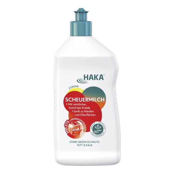 HAKA Scheuermilch, 750 ml, entfernt Kalk, Fett & Schmutz, ohne Kratzer, materialschonende Reinigung mit natürlicher Kreide, hautfreundlich, vegan, Zitronenduft