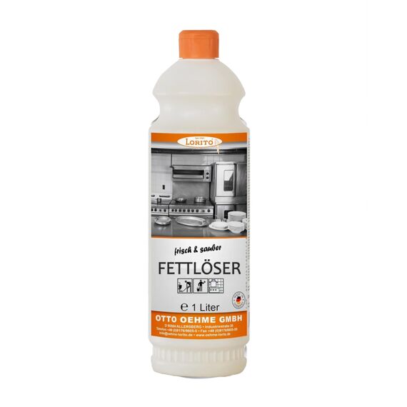 Lorito Fettlöser Küche Gastronomie, 1 Liter Konzentrat, Küchenreiniger Fettlöser für starke Verschmutzungen an Dunstabzugshaube, Grill, Backofen und Fliesen