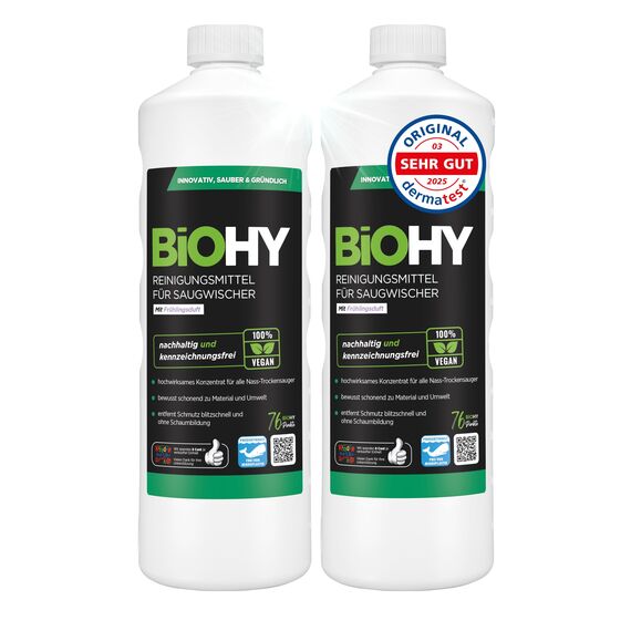 BiOHY Reinigungsmittel für Saugwischer mit Frühlingsduft (2 x 1 liter) | 1:200 Konzentrat für alle Nass-Trockensauger | ideal für Fliesen, PVC, Parkett, Laminat & Teppich | streifenfreier Glanz