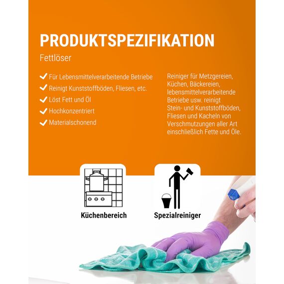Lorito Fettlöser Küche Gastronomie, 1 Liter Konzentrat, Küchenreiniger Fettlöser für starke Verschmutzungen an Dunstabzugshaube, Grill, Backofen und Fliesen