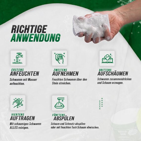 Zielinsky Universal-Stein, grüner Stein, Putzstein, Reinigungsstein - Haushaltsdose, 1er Pack (1 x 900 g + 2 gratis spezial Schwämme)