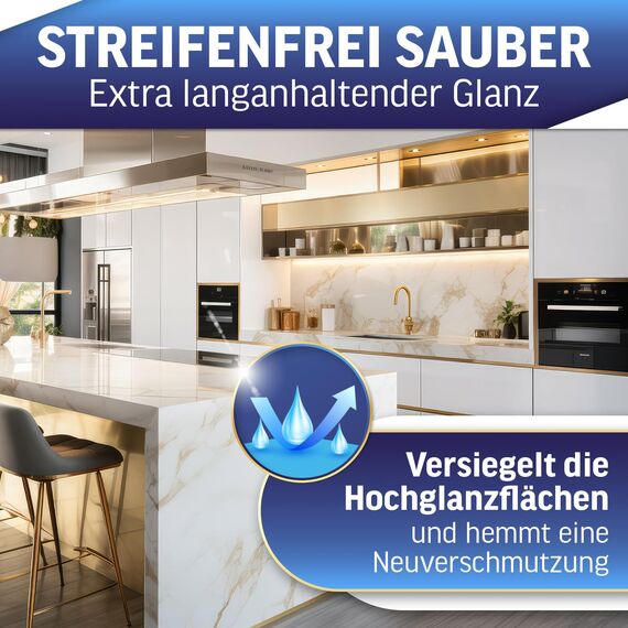 REINHORN Fettlöser für Küchen - Spezial Reiniger für Hochglanz Küchenfronten spart viel Zeit durch anschließende Versiegelung der Küchenfront - Entfetter für Küche - Küchenfronten Reiniger