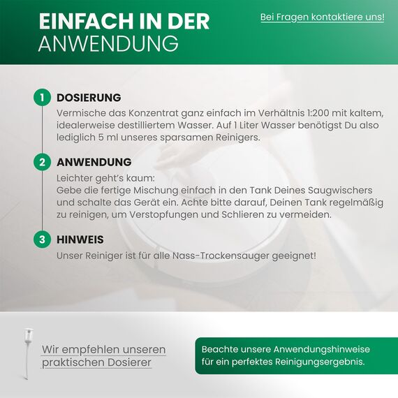 BiOHY Reinigungsmittel für Saugwischer mit Frühlingsduft (1l Flasche) + Dosierer | 1:200 Konzentrat für alle Nass-Trockensauger | ideal für Fliesen, PVC, Parkett, Laminat & Teppich | streifenfrei