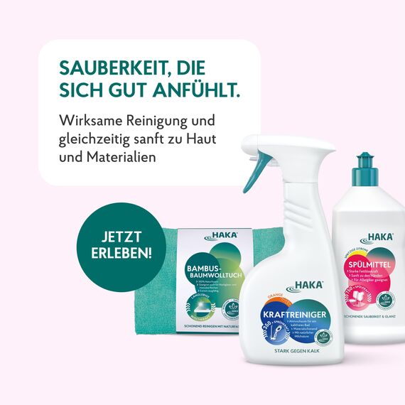 HAKA Scheuermilch, 750 ml, entfernt Kalk, Fett & Schmutz, ohne Kratzer, materialschonende Reinigung mit natürlicher Kreide, hautfreundlich, vegan, Zitronenduft
