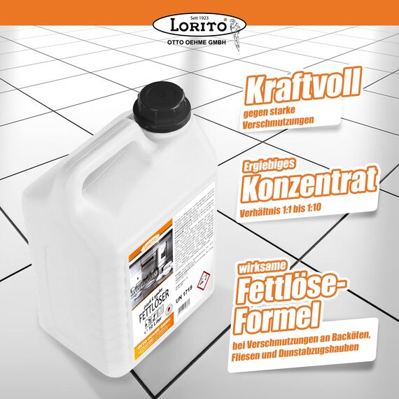 Lorito Profi-Fettlöser stark für Gastronomie & Küche 10 Liter, Küchen-Reiniger Konzentrat für Dunstabzugshaube, Grill, Backofen und Fliesen