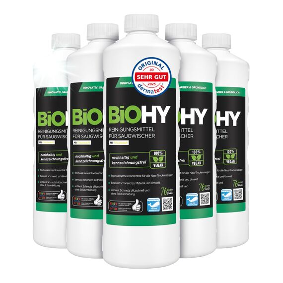 BiOHY Reinigungsmittel für Saugwischer mit Frischeduft (6 x 1 Liter) | 1:200 Konzentrat für alle Nass-Trockensauger | ideal für Fliesen, PVC, Parkett, Laminat & Teppich | streifenfreier Glanz