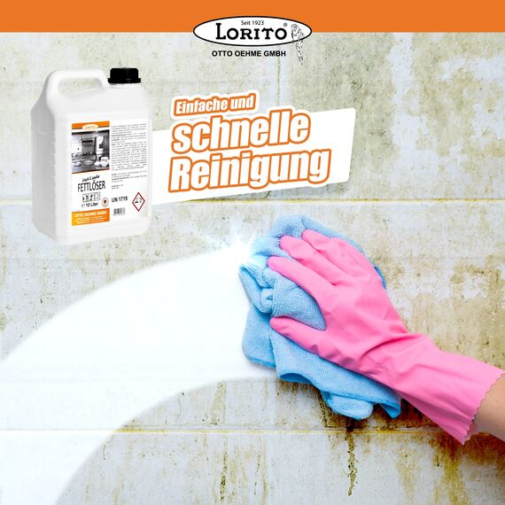Lorito Profi-Fettlöser stark für Gastronomie & Küche 2x 10 Liter, Küchen-Reiniger Konzentrat für Dunstabzugshaube, Grill, Backofen und Fliesen