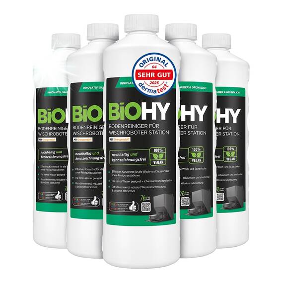 BiOHY Bodenreiniger für Wischroboter Station mit Orangenduft (6 x 1 Liter) | Reinigungsmittel Konzentrat für alle Wisch & Saugroboter mit Nass-Funktion | Schaumarm & Streifenfrei | Für alle Böden
