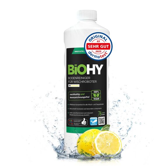 BiOHY Bodenreiniger für Wischroboter (1l Flasche) | Reinigungsmittel Konzentrat für alle Wisch & Saugroboter mit Nass-Funktion | Schaumarm & Streifenfrei | Für alle Böden