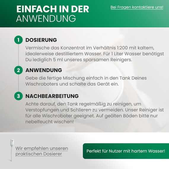 BiOHY Bodenreiniger für Wischroboter Station mit Orangenduft (2 x 1 liter) + Dosierer | Reinigungsmittel Konzentrat für alle Wisch & Saugroboter mit Nass-Funktion | Schaumarm & Streifenfrei