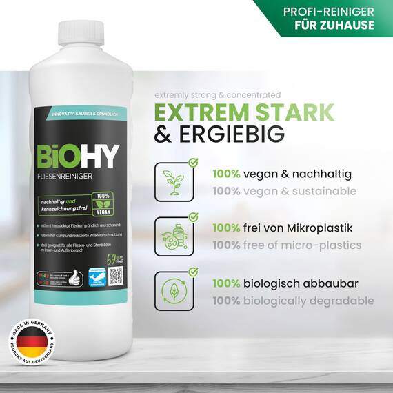 BiOHY Fliesenreiniger (6x1l Flasche) | speziell entwickelt für Stein- & Fliesenböden | hinterlässt eine schmutzabweisende Glanzschicht | entfernt jegliche Art von Schmutz mühelos