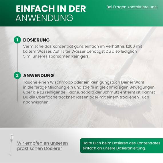 BiOHY Parkettreiniger (2 x 1 liter) + Dosierer | Konzentrat für versiegeltes & geöltes Parkett | materialschonend & schmutzlösend | für eine streifenfreie Reinigung | 2 in 1 Pflege & Reinigungsmittel