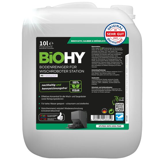 BiOHY Bodenreiniger für Wischroboter Station mit Frühlingsduft (10 Liter Kanister) | Reinigungsmittel Konzentrat für alle Wisch & Saugroboter mit Nass-Funktion | Schaumarm & Streifenfrei