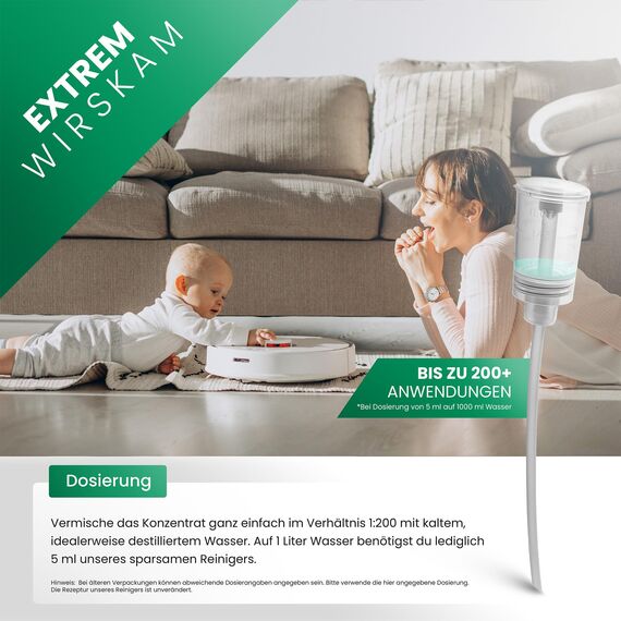 BiOHY Bodenreiniger für alle Wischroboter mit Orangenduft (9 x 1 Liter) + Dosierer | Schaumarm & Streifenfrei | Reinigungsmittel Konzentrat für alle Böden