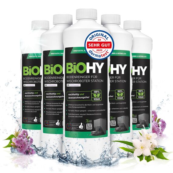 BiOHY Bodenreiniger für Wischroboter Station mit Frühlingsduft (6 x 1 Liter) | Reinigungsmittel Konzentrat für alle Wisch & Saugroboter mit Nass-Funktion | Schaumarm & Streifenfrei | Für alle Böden