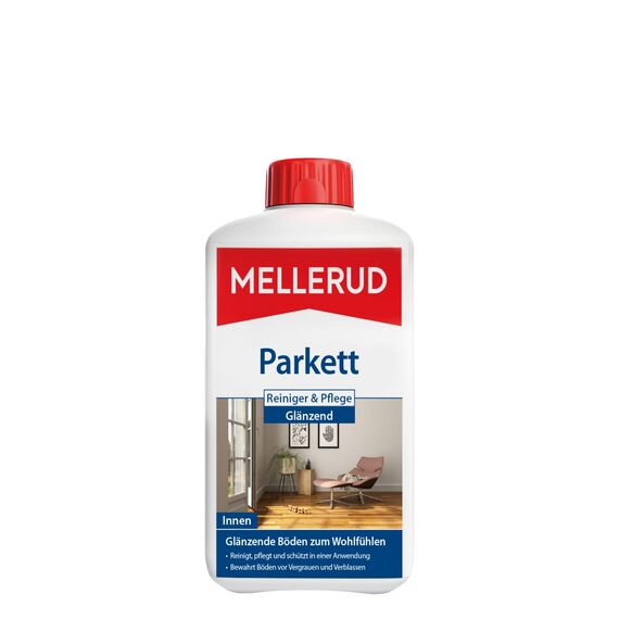 MELLERUD Parkett Reiniger & Pflege Glänzend | 1 x 1 l | Schmutzabweisendes Mittel zum Entfernen von Schmutz auf Parkett-, Holz- und Korkböden