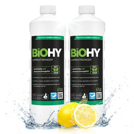 BiOHY Laminatreiniger (2 x 1 liter) | 2 in 1 Laminatpflege & Reinigungsmittel | reinigt gründlich, schonend & reduziert Wiederverschmutzung | für eine streifenfreie Reinigung | tierfreundlich