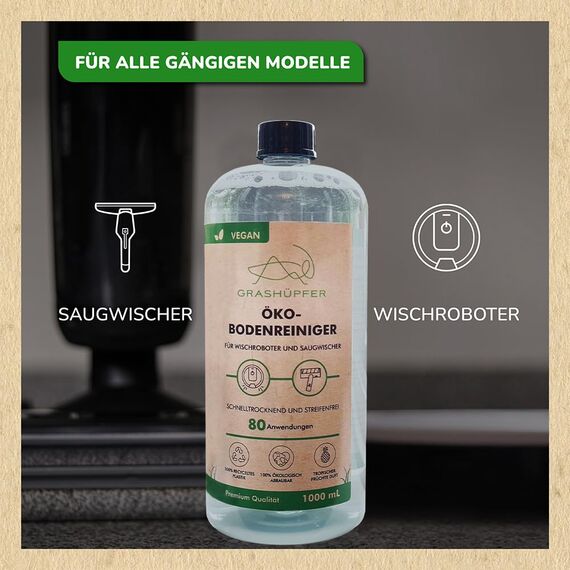 2er Set - GRASHÜPFER® Öko Bodenreiniger für Wischroboter [TROPISCH] - Wischroboter Reinigungsmittel kompatibel mit Roborock, Dreame, Ecovacs & Co. geeignet für Laminat, Parkett & Fliesen - 2x1000ml