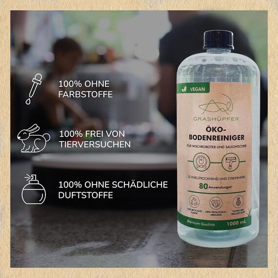 3er Set - GRASHÜPFER® Öko Bodenreiniger für Wischroboter [TROPISCH] - Wischroboter Reinigungsmittel kompatibel mit Roborock, Dreame, Ecovacs & Co. geeignet für Laminat, Parkett, Fliesen - 3x1000ml