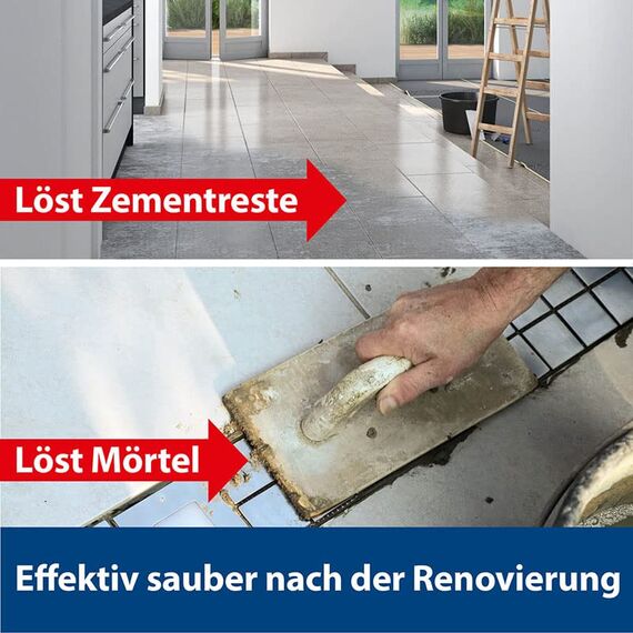 MELLERUD Zementschleier Entferner Säurehaltig | 1 x 1 l | Effizientes Reinigungsmittel gegen Zementschleier, Zementreste und viele weitere Verschmutzungen