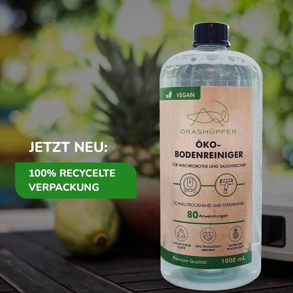 2er Set - GRASHÜPFER® Öko Bodenreiniger für Wischroboter [TROPISCH] - Wischroboter Reinigungsmittel kompatibel mit Roborock, Dreame, Ecovacs & Co. geeignet für Laminat, Parkett & Fliesen - 2x1000ml
