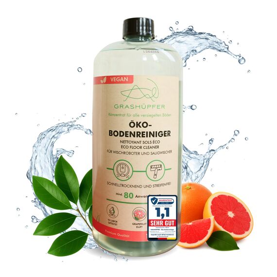 GRASHÜPFER® Öko Bodenreiniger für Wischroboter [PINK GRAPEFRUIT] - Wischroboter Reinigungsmittel kompatibel mit Roborock, Dreame, Ecovacs & Co. geeignet für Laminat, Parkett, Vinyl & Fliesen - 1000ml