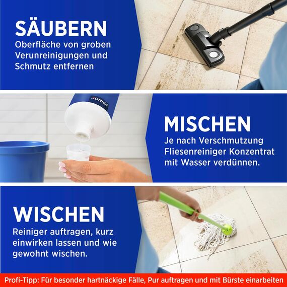 PRINOX 2x 1000ml Fliesenreiniger & Fugenreiniger Konzentrat EXTRA STARK - Reiniger zum Entfernen von hartnäckigen Verschmutzungen, Kalk oder Seifenresten im Bad