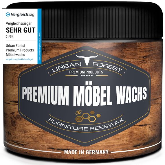 Möbelwachs farblos zur Möbelpflege & Holzschutz für innen und aussen 500ml | Holzwachs mit Bienenwachs zur Holzpflege für Holzmöbel | Holz wachsen mit PREMIUM MÖBEL WACHS URBAN FOREST