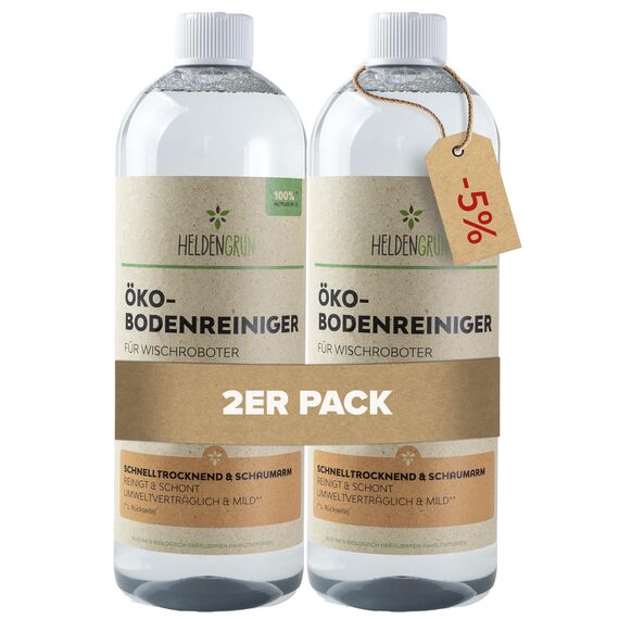Heldengrün® Öko Bodenreiniger für Wischroboter [PFIRSICHBLÜTE & MANDEL] - Dermatologisch geprüft - Wischroboter Reinigungsmittel - Streifenfrei, schnelltrocknend & schaumarm - 2 x 1000 ml