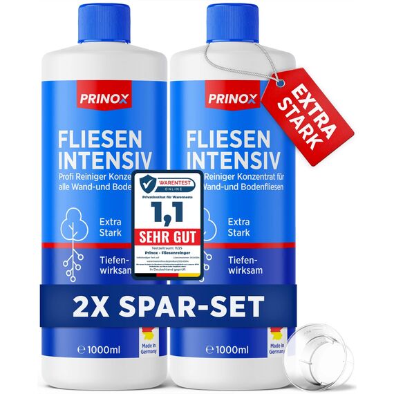 PRINOX 2x 1000ml Fliesenreiniger & Fugenreiniger Konzentrat EXTRA STARK - Reiniger zum Entfernen von hartnäckigen Verschmutzungen, Kalk oder Seifenresten im Bad