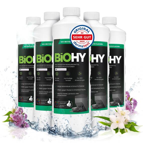 BiOHY Wischroboter Reinigungsmittel für Reinigungsstationen mit Frühlingsduft (6 x 1 Liter) | Verlängert die Lebensdauer der Absaugstation | Schaumarmes Bodenreiniger Konzentrat