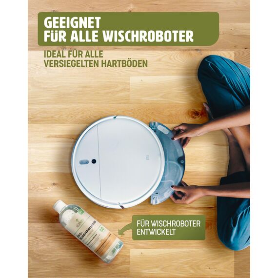 Heldengrün® Öko Bodenreiniger für Wischroboter [PFIRSICHBLÜTE & MANDEL] - Dermatologisch geprüft - Wischroboter Reinigungsmittel - Streifenfrei, schnelltrocknend & schaumarm - 2 x 1000 ml