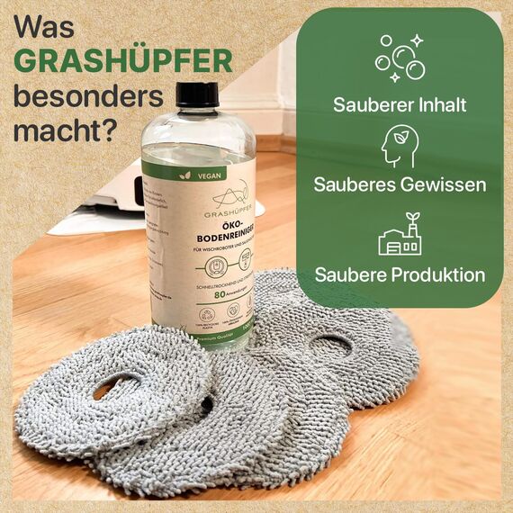 GRASHÜPFER® Roborock Qrevo/Saros 10R Sorglospaket – 2x Öko-Bodenreiniger (Zitrusblüte & Tropisch) + 3 Wiederverwendbare Staubbeutel + 6 Waschbare Wischpads – Zubehör & Ersatzteile für Wischroboter
