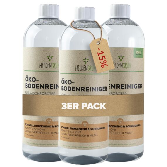 Heldengrün® Öko Bodenreiniger für Wischroboter [PFIRSICHBLÜTE & MANDEL] - Extrem gründliches Wischroboter Reinigungsmittel - Streifenfrei, schnelltrocknend & schaumarm - 3 x 1000 ml