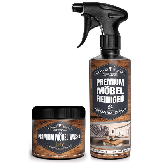 Möbelpflege SPARSET Reinigung & Pflege für Möbel & Oberflächen wie Holz Kunststoff Kunstleder Natursteine Kunststeine Leder von URBAN FOREST (SPARSET Wachs 250ml + Reiniger 500ml)