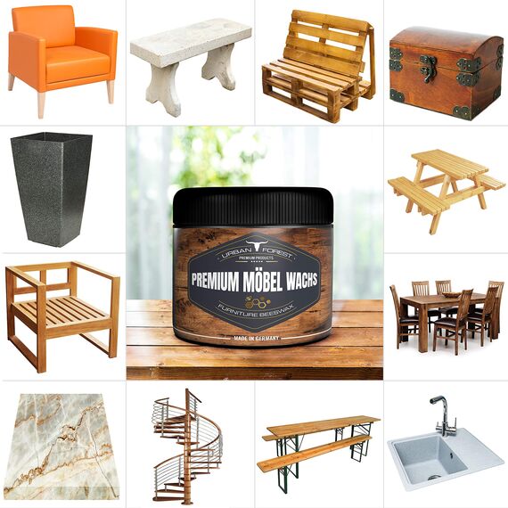 Möbelwachs farblos zur Möbelpflege & Holzschutz für innen und aussen 500ml | Holzwachs mit Bienenwachs zur Holzpflege für Holzmöbel | Holz wachsen mit PREMIUM MÖBEL WACHS URBAN FOREST