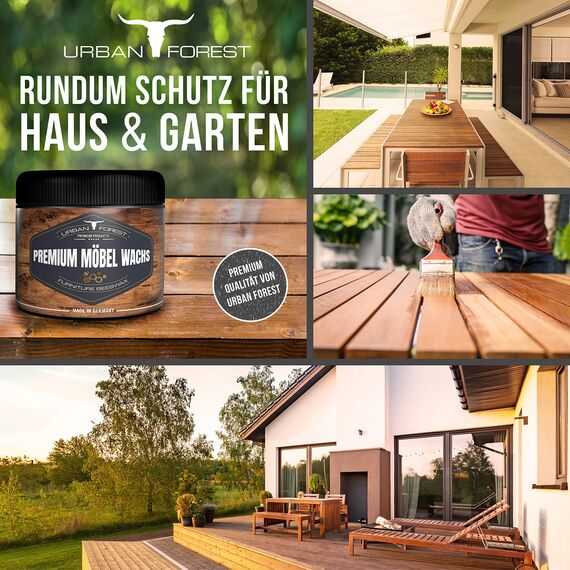 Möbelwachs farblos zur Möbelpflege & Holzschutz für innen und aussen 500ml | Holzwachs mit Bienenwachs zur Holzpflege für Holzmöbel | Holz wachsen mit PREMIUM MÖBEL WACHS URBAN FOREST