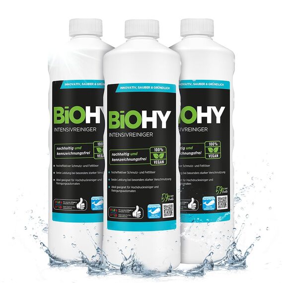 BiOHY Intensivreiniger Universal (3 x 1 Liter) | Bodenreiniger Konzentrat | hocheffektiver Reiniger | ideal für Reinigungsautomaten & Hochdruckreiniger | ideal für Hochdruckreiniger | Fugenreiniger