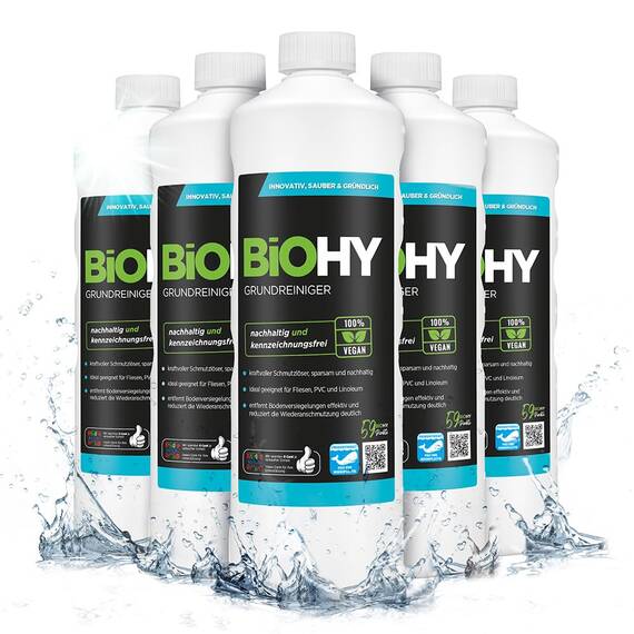 BiOHY Grundreiniger (6 x 1 Liter) | Bodenreiniger Konzentrat gegen hartnäckige Verkrustungen & Pflegefilme | reinigt alle säure- & wasserfesten Oberflächen | für maschinelle & manuelle Bodenreinigung