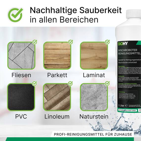 BiOHY Wischroboter Reinigungsmittel für Reinigungsstationen mit Frischeduft (500 ml) | Verlängert die Lebensdauer der Absaugstation | Schaumarmes Bodenreiniger Konzentrat