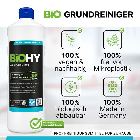 BiOHY Grundreiniger (6 Liter Kanister) + Sprühflasche & Auslaufhahn | Bodenreiniger Konzentrat gegen hartnäckige Verkrustungen & Pflegefilme | reinigt alle säure- & wasserfesten Oberflächen